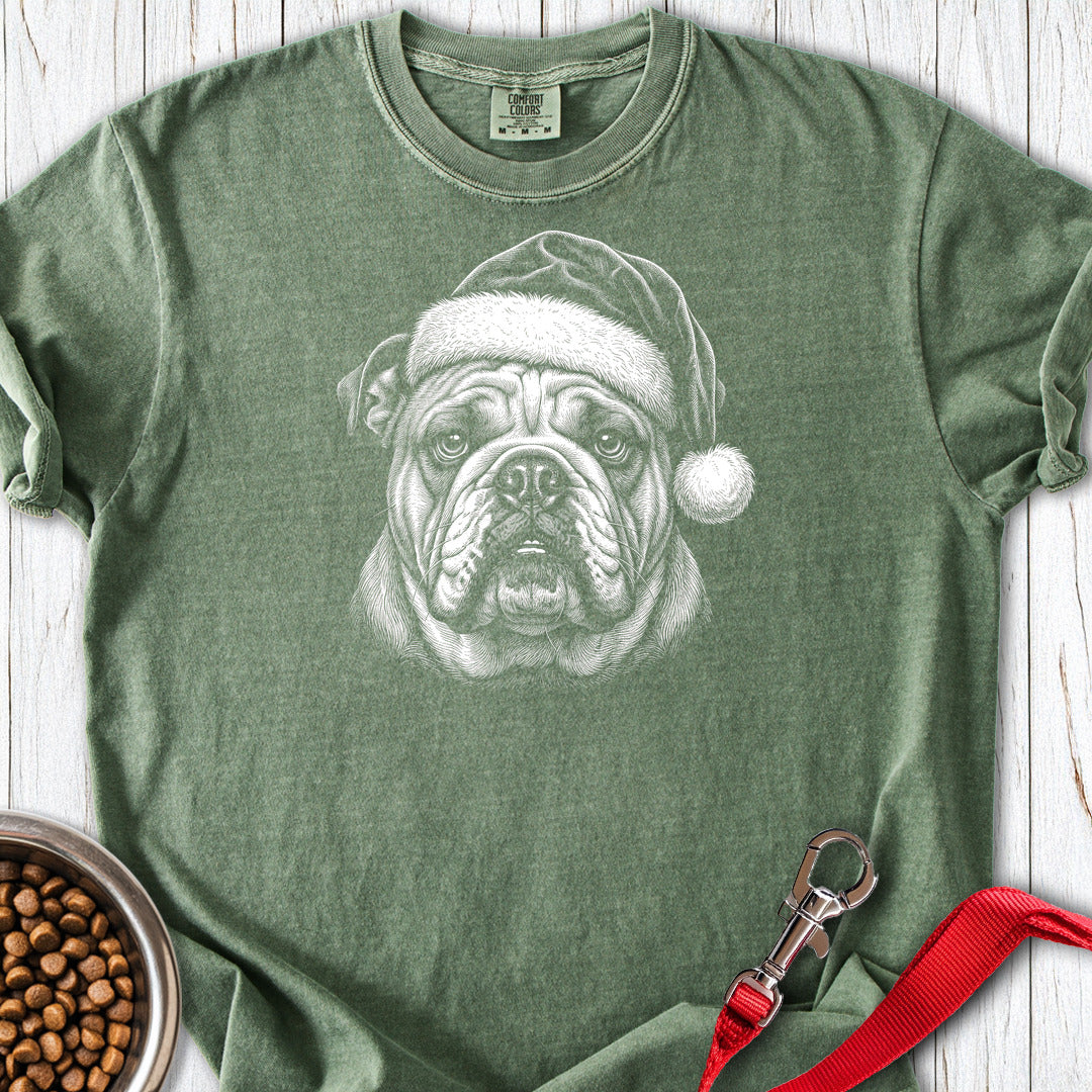 English Bulldog Christmas Santa Hat Premium Tee Moss