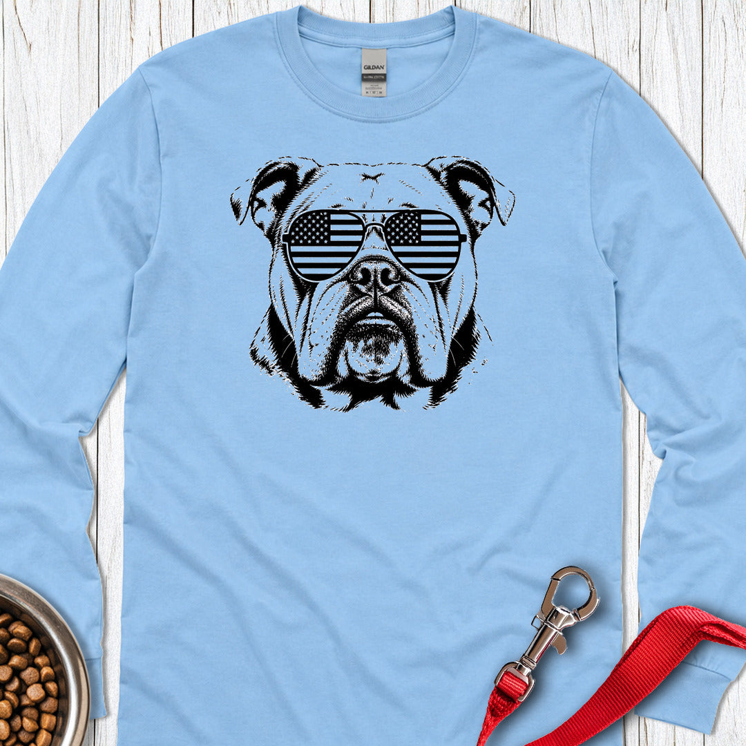 English Bulldog Flag Shades Long Sleeve Carolina Blue
