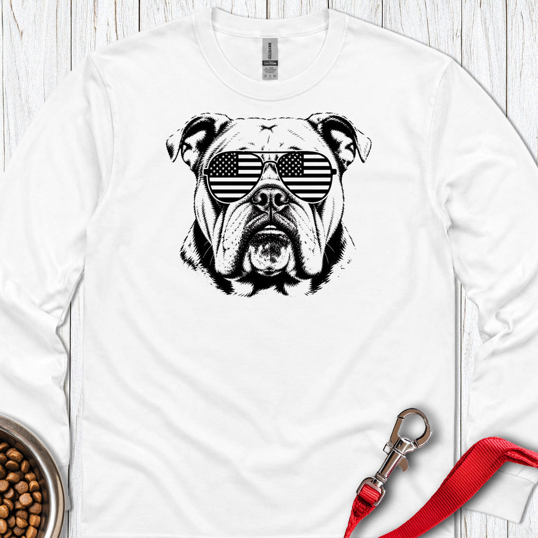 English Bulldog Flag Shades Long Sleeve White