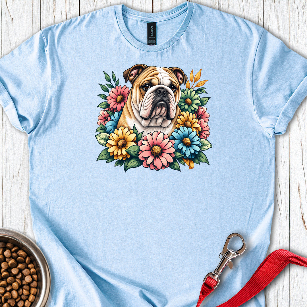 English Bulldog Flower Wreath Light Blue