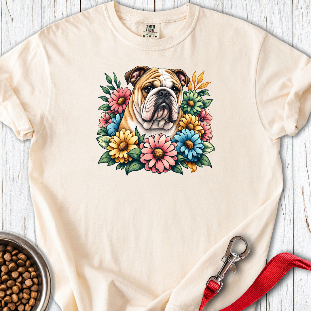 English Bulldog Flower Wreath Premium Tee Ivory