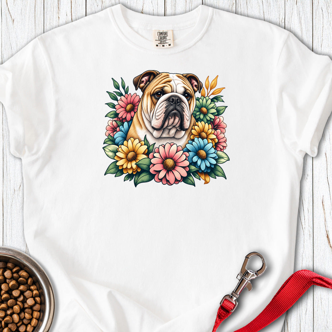 English Bulldog Flower Wreath Premium Tee White