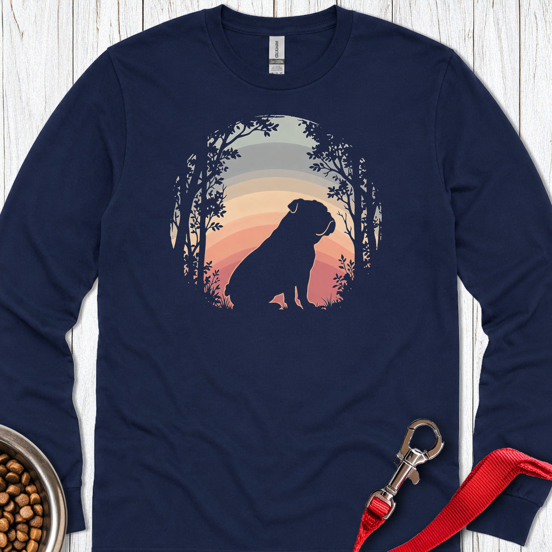 English Bulldog Forest Sunset Long Sleeve Navy