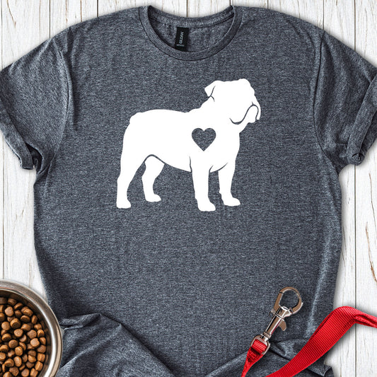 English Bulldog Heart Silhouette Dark Heather