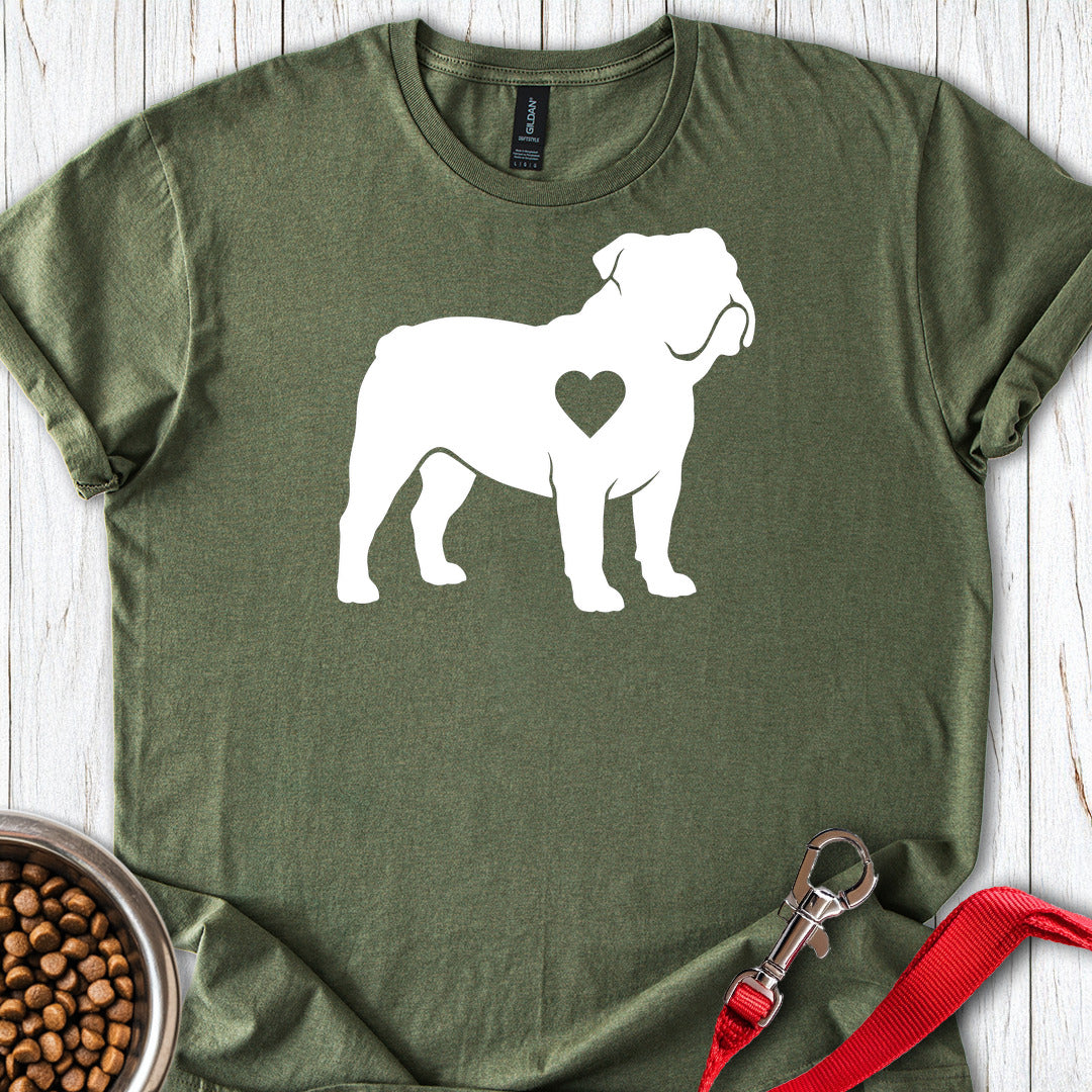 English Bulldog Heart Silhouette Military Green