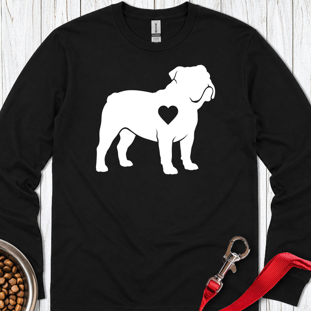 English Bulldog Heart Silhouette Long Sleeve Black