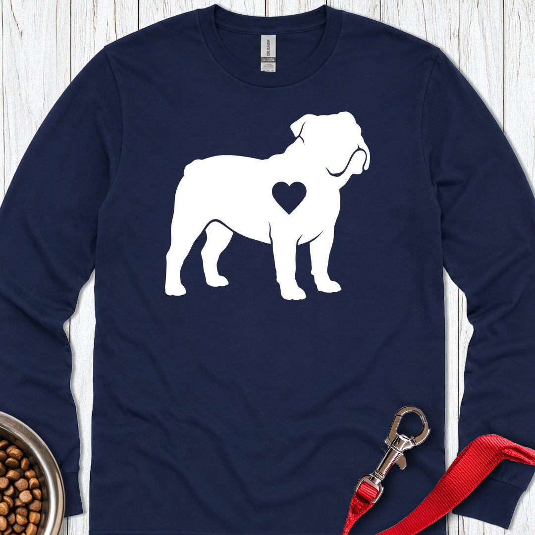 English Bulldog Heart Silhouette Long Sleeve Navy