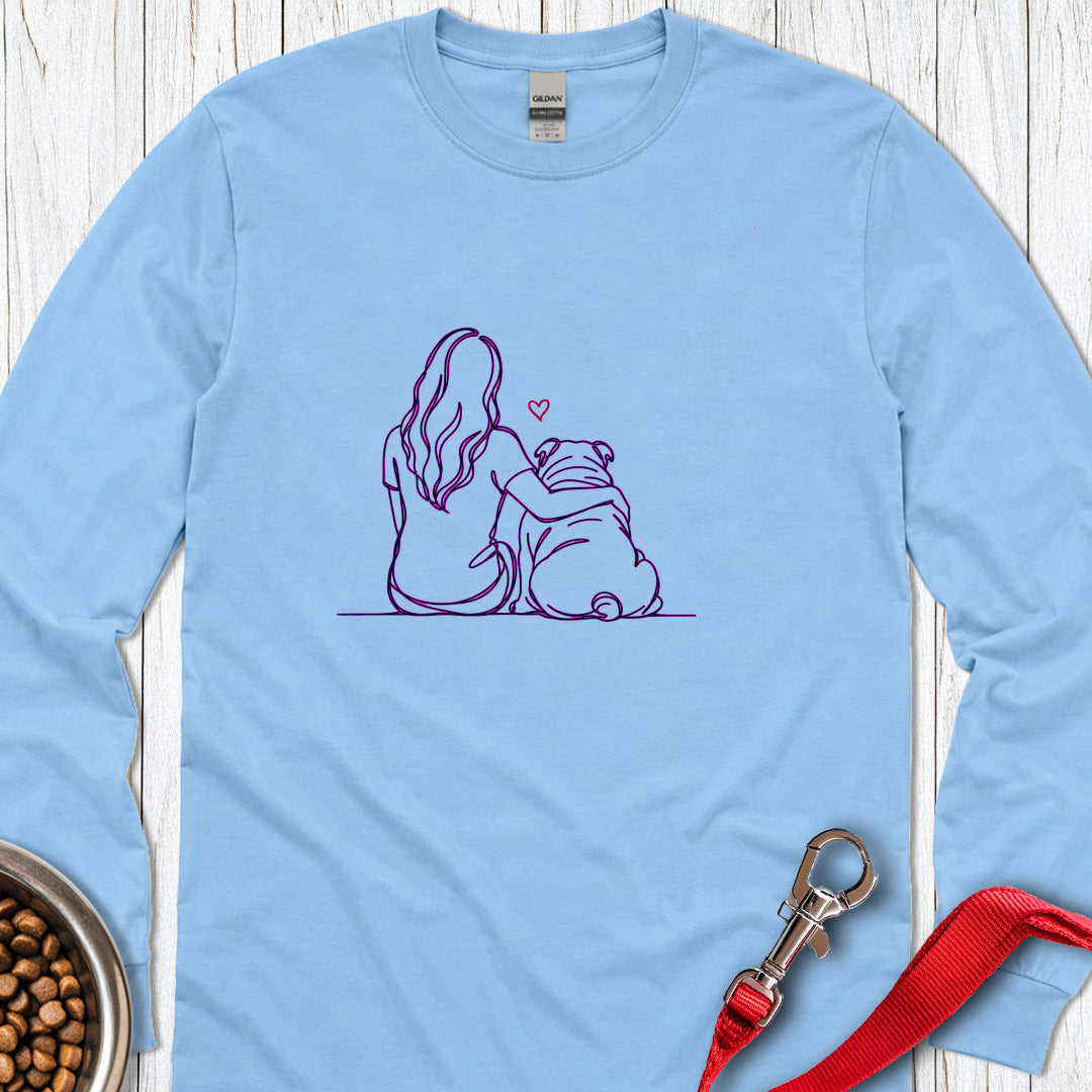 English Bulldog Hug Long Sleeve Carolina Blue