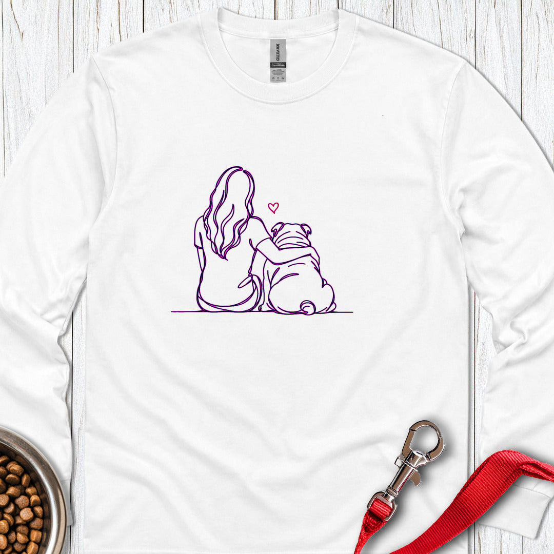 English Bulldog Hug Long Sleeve White