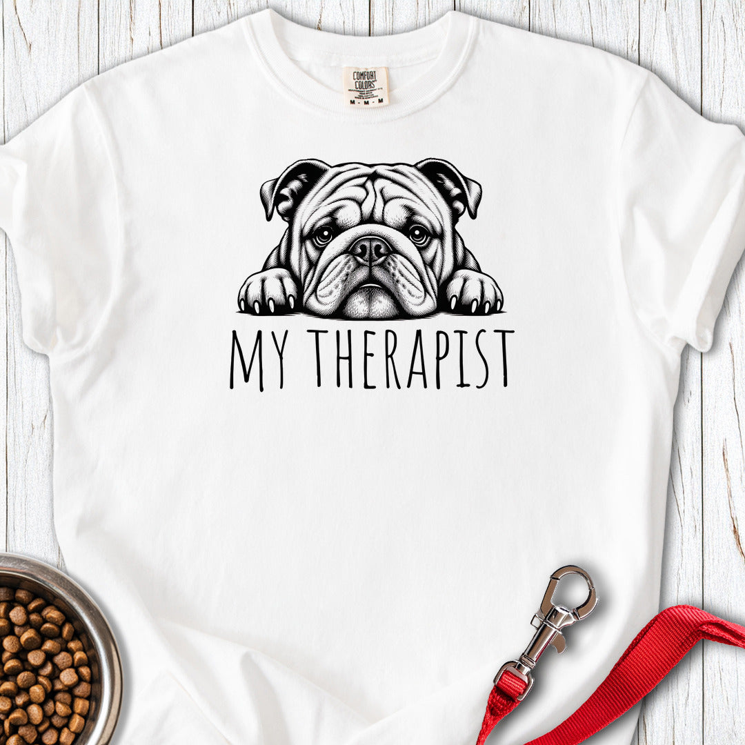 English Bulldog My Therapist Premium Tee White