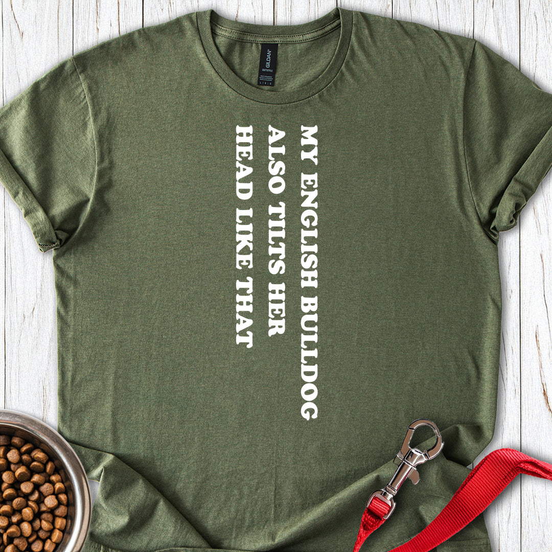English Bulldog Tilts Her Head Military Green