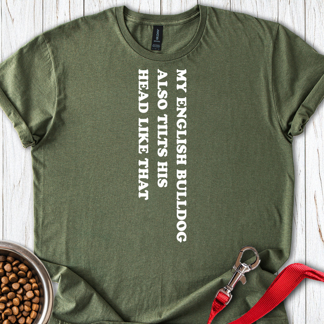 English Bulldog Tilts His Head Military Green