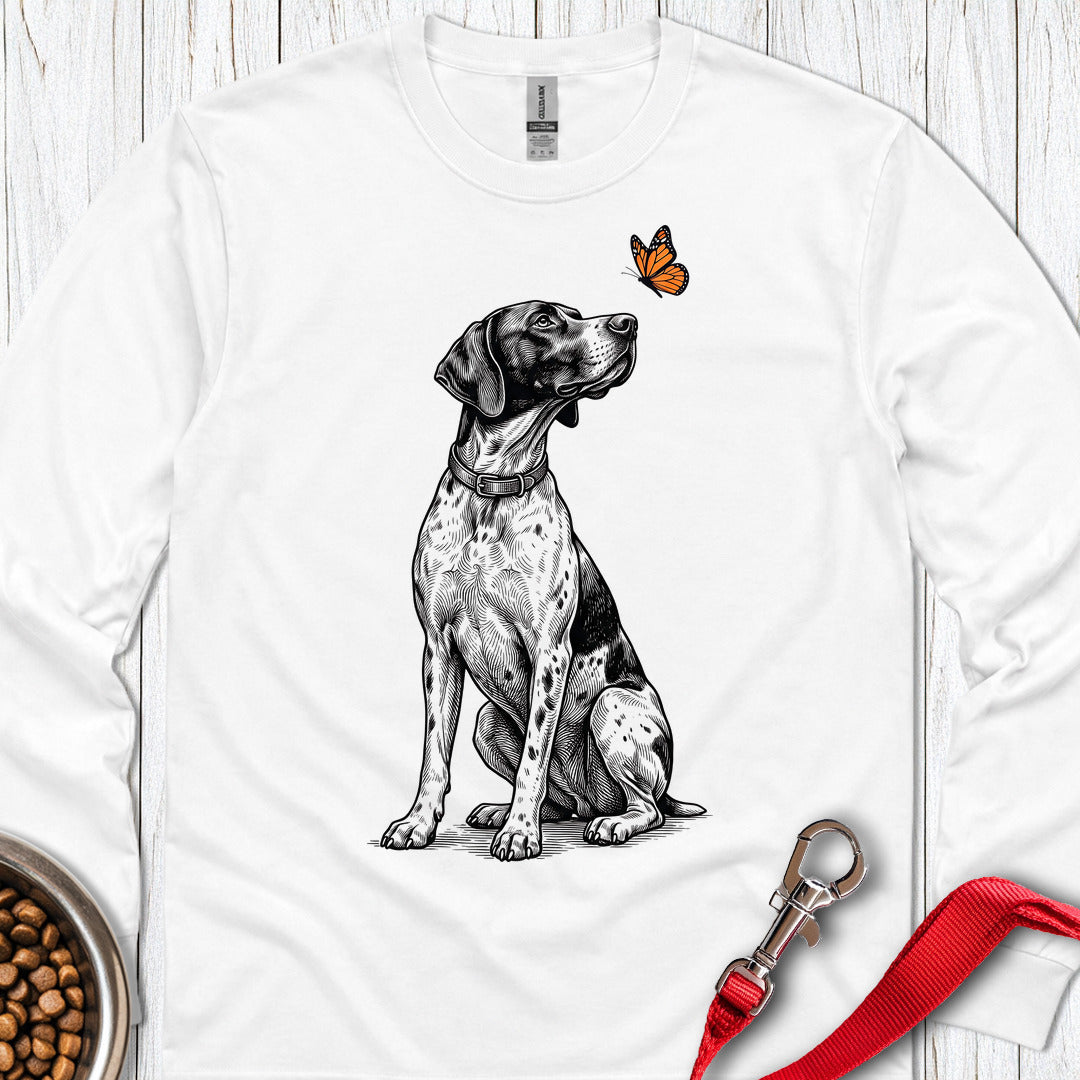 English Pointer Butterfly Long Sleeve — White
