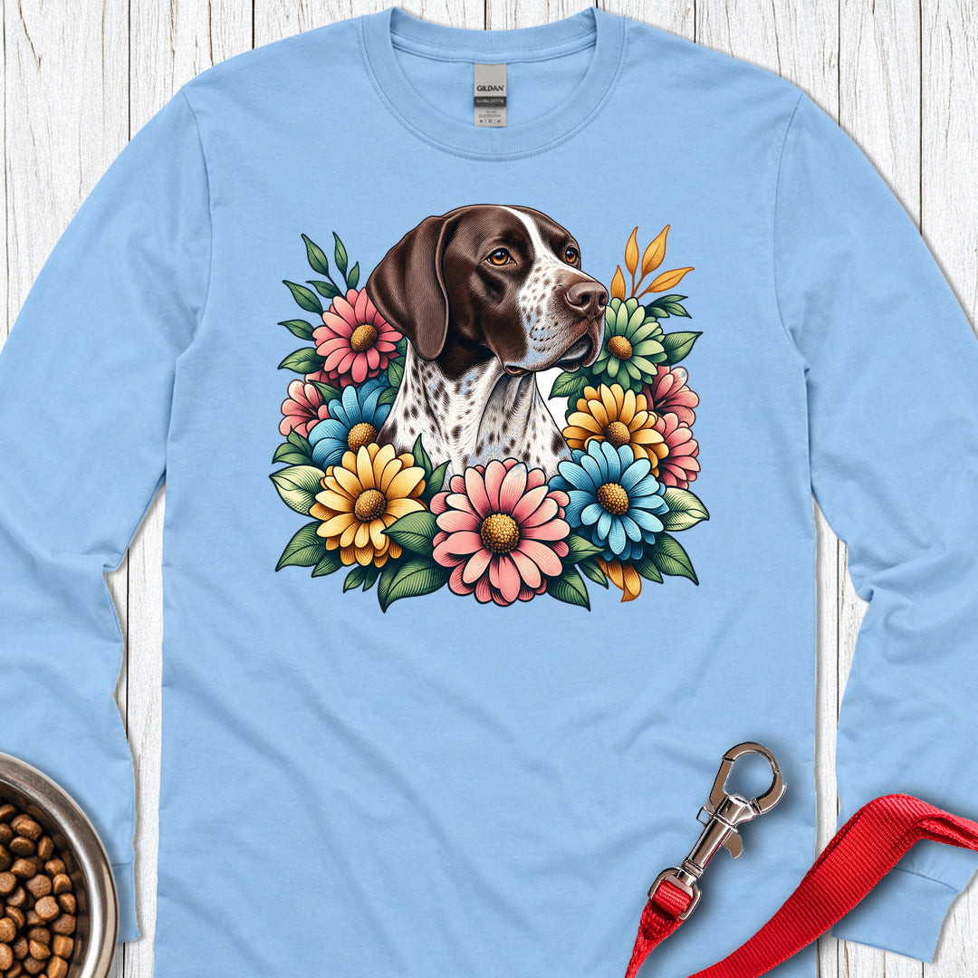 English Pointer Flower Wreath Long Sleeve — Carolina Blue