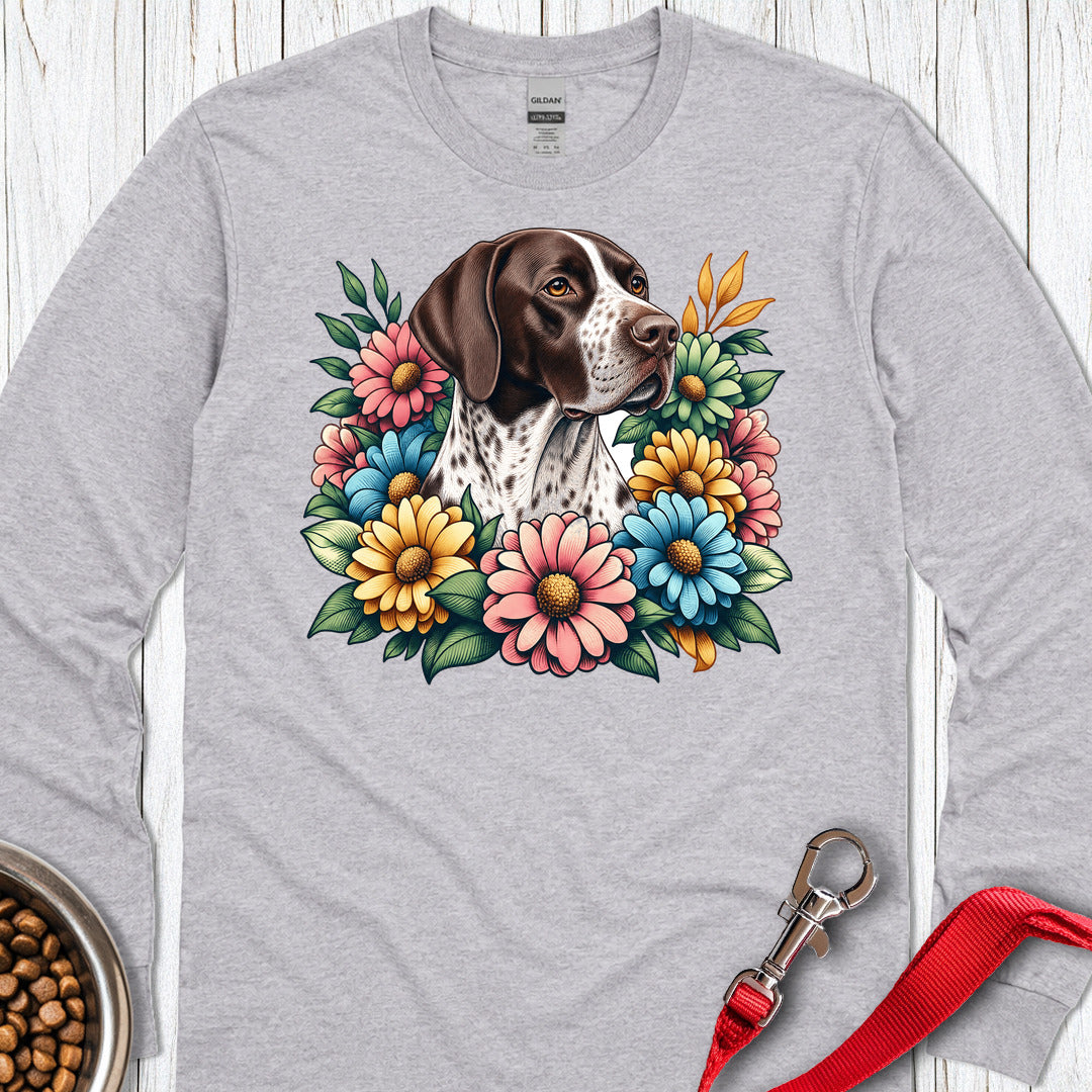 English Pointer Flower Wreath Long Sleeve — Sport Grey