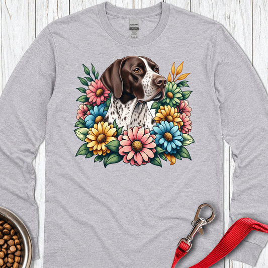 English Pointer Flower Wreath Long Sleeve — Sport Grey