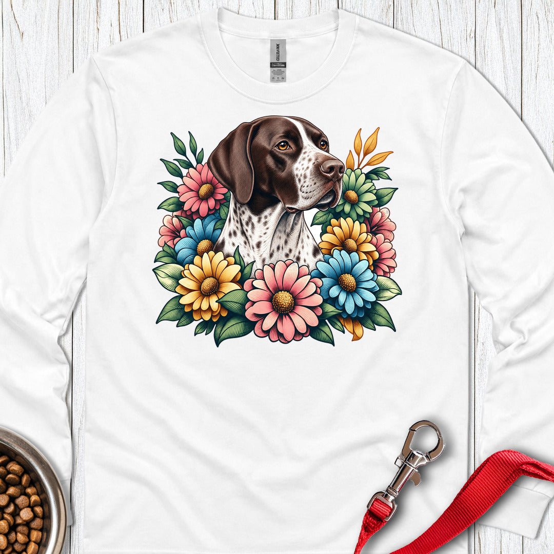 English Pointer Flower Wreath Long Sleeve — White