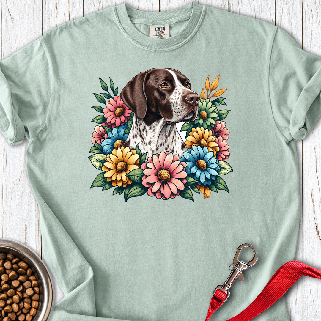 English Pointer Flower Wreath Premium Tee — Bay