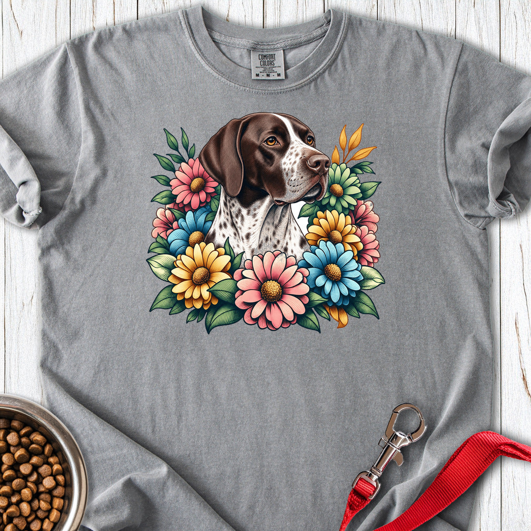 English Pointer Flower Wreath Premium Tee — Grey