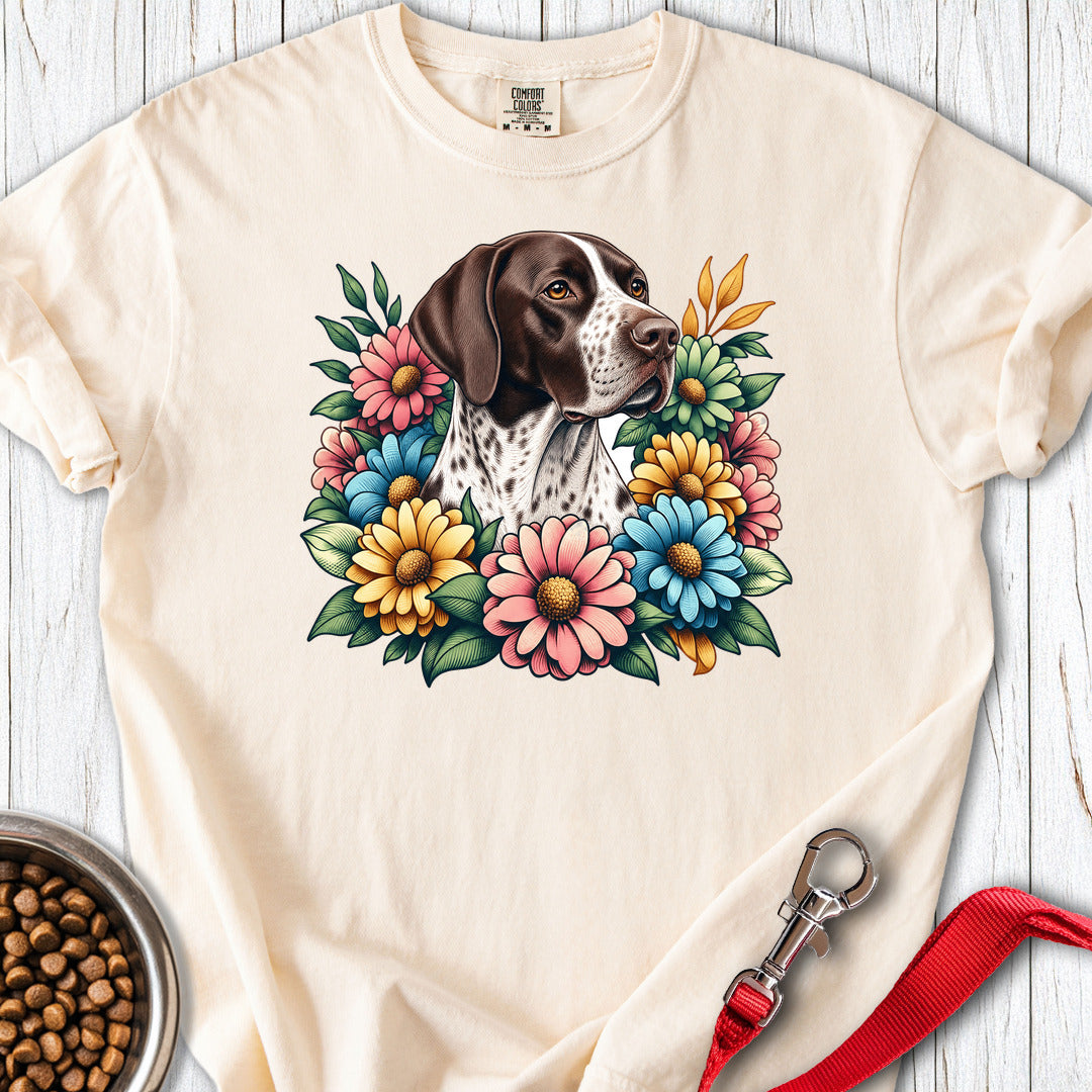 English Pointer Flower Wreath Premium Tee — Ivory