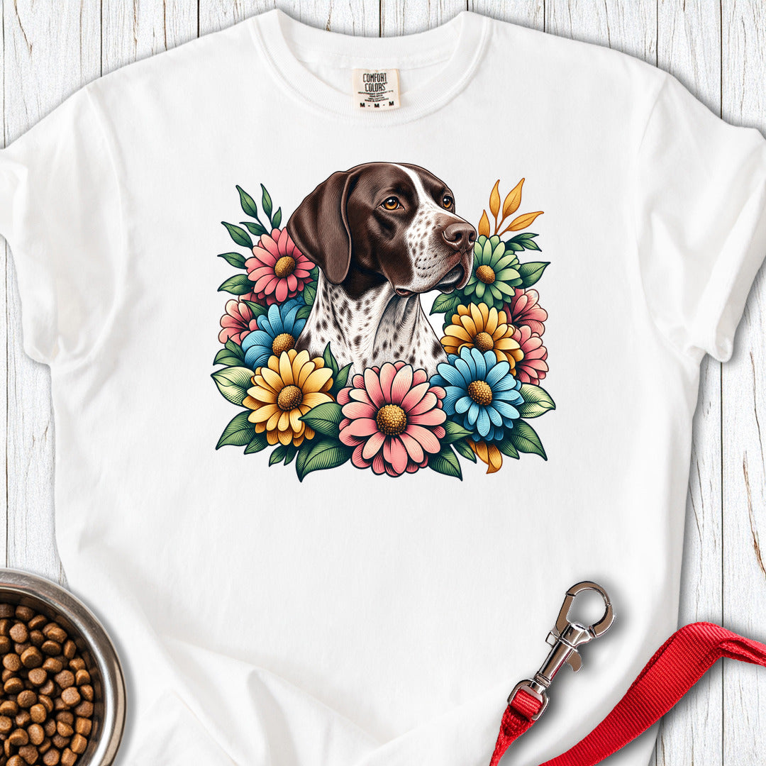 English Pointer Flower Wreath Premium Tee — White