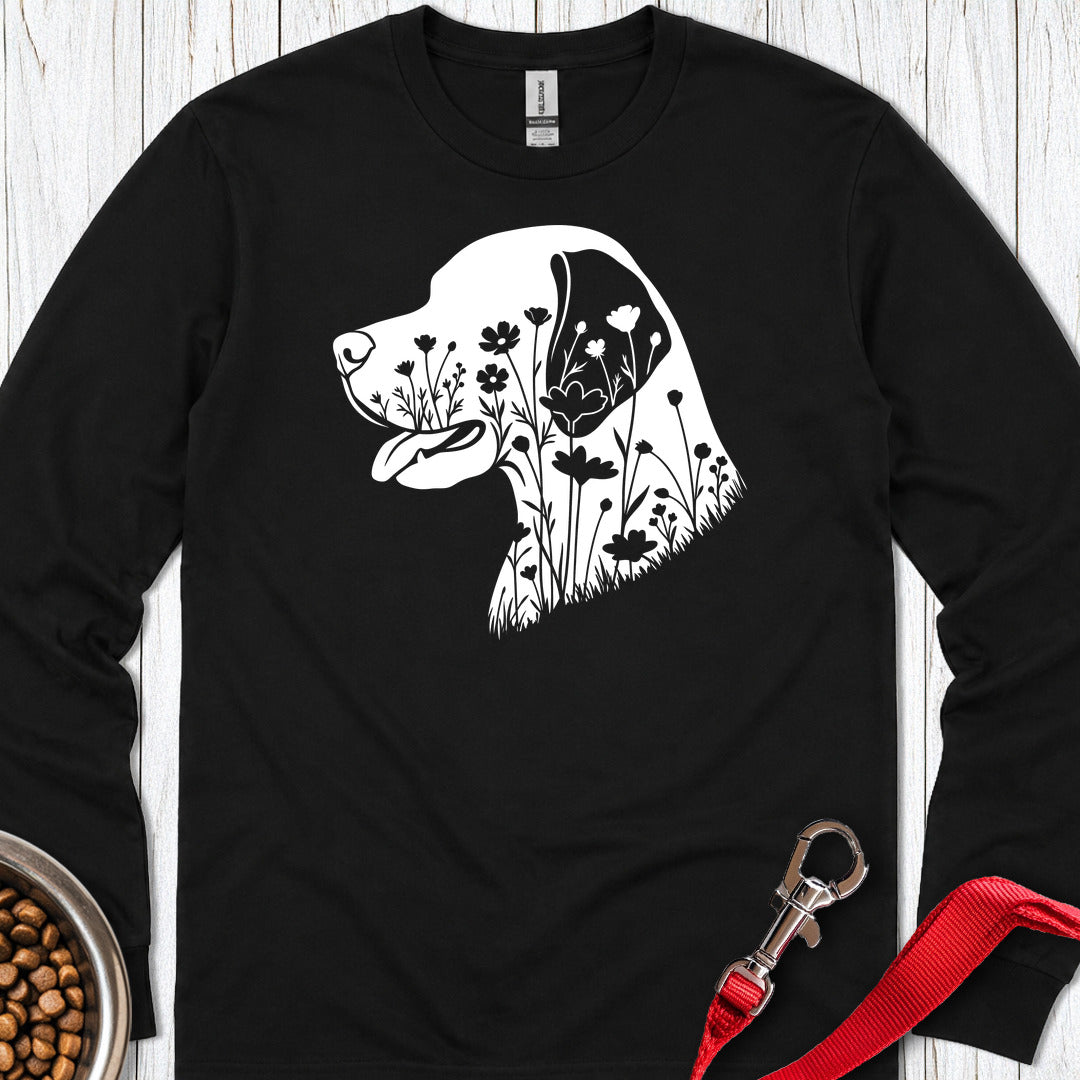 English Pointer Flowers Long Sleeve — Black