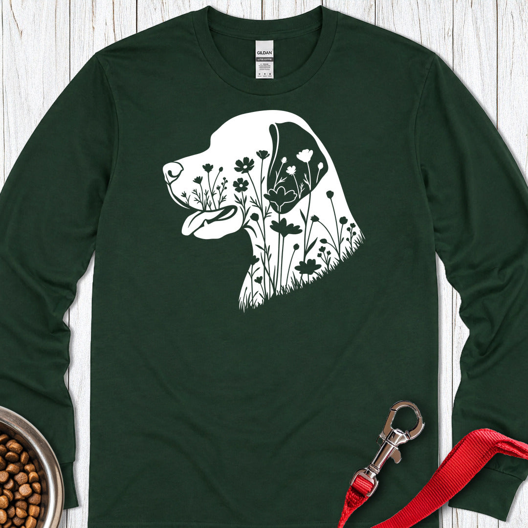 English Pointer Flowers Long Sleeve — Forest Green