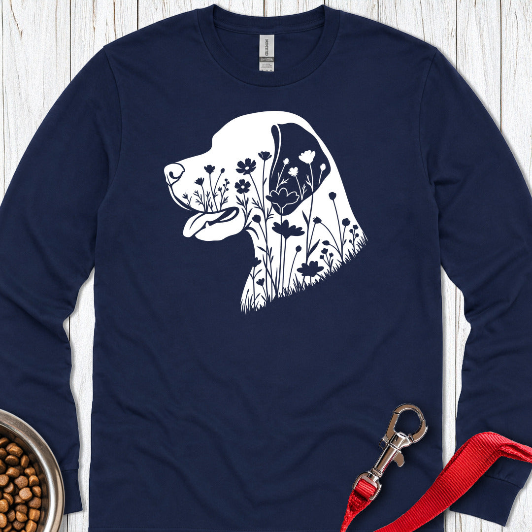English Pointer Flowers Long Sleeve — Navy