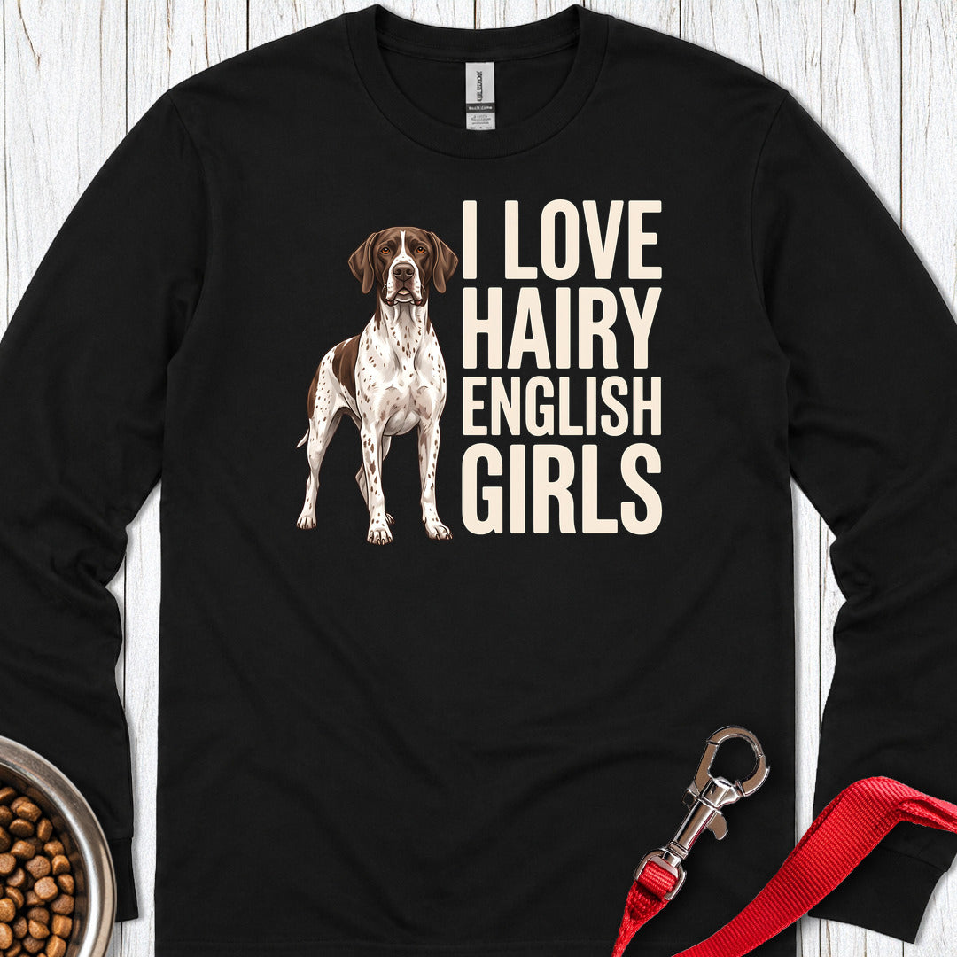 English Pointer Hairy Girls Long Sleeve — Black