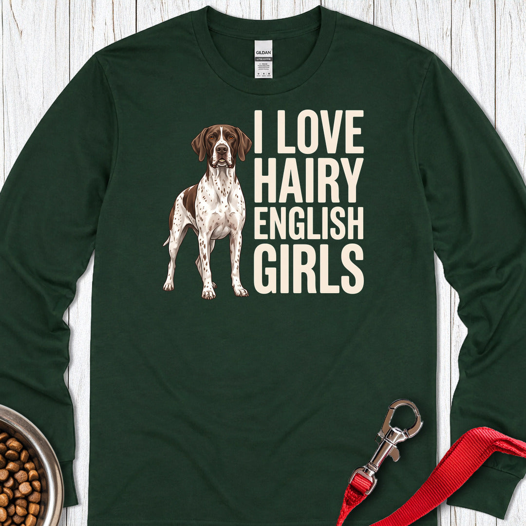 English Pointer Hairy Girls Long Sleeve — Forest Green