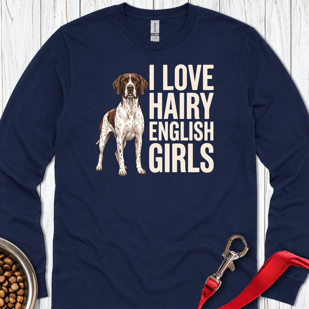 English Pointer Hairy Girls Long Sleeve — Navy
