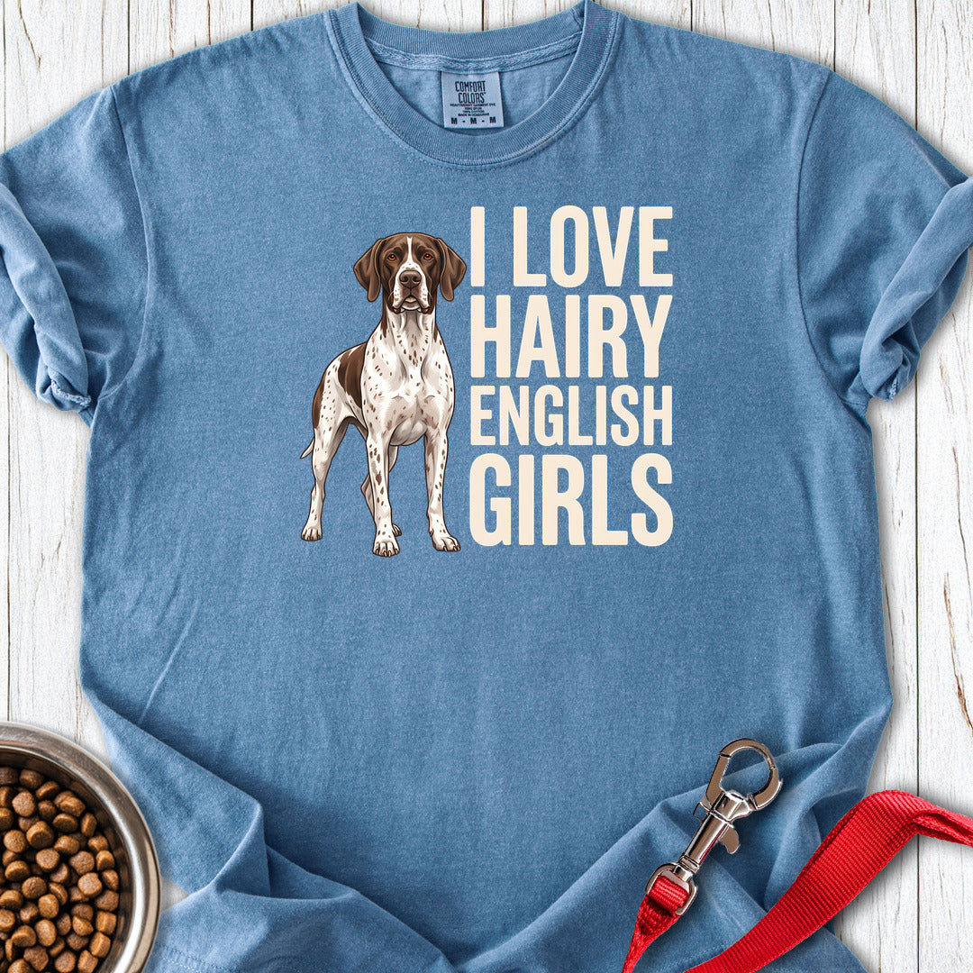 English Pointer Hairy Girls Premium Tee — Blue Jean