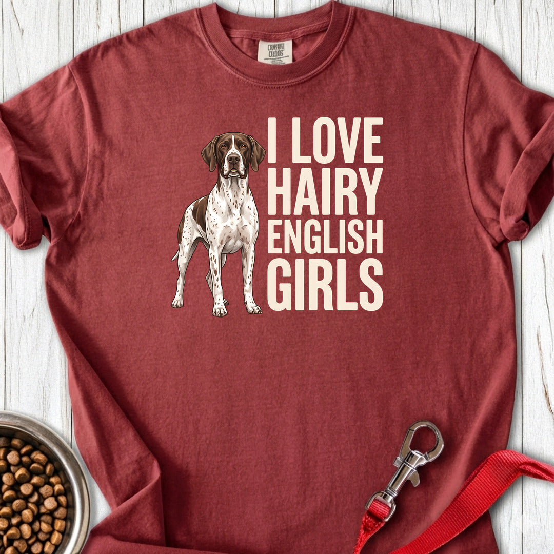 English Pointer Hairy Girls Premium Tee — Brick