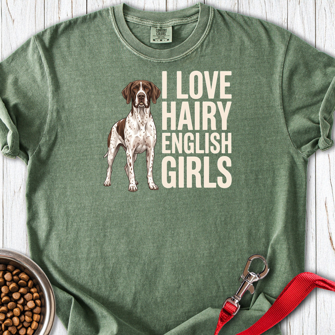 English Pointer Hairy Girls Premium Tee — Moss