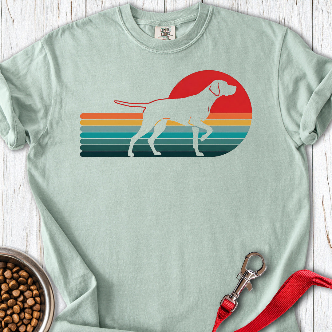 English Pointer Retro Sunset Premium Tee — Bay