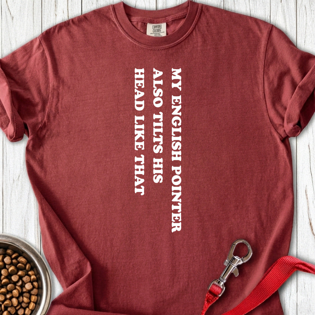 English Pointer Tilts His Head Premium Tee — Brick