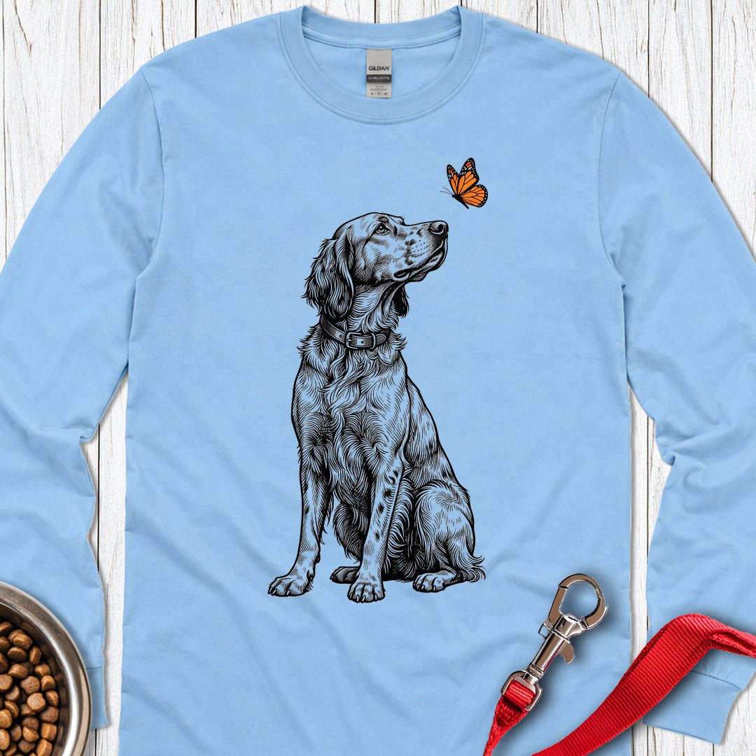 English Setter Butterfly Long Sleeve — Carolina Blue