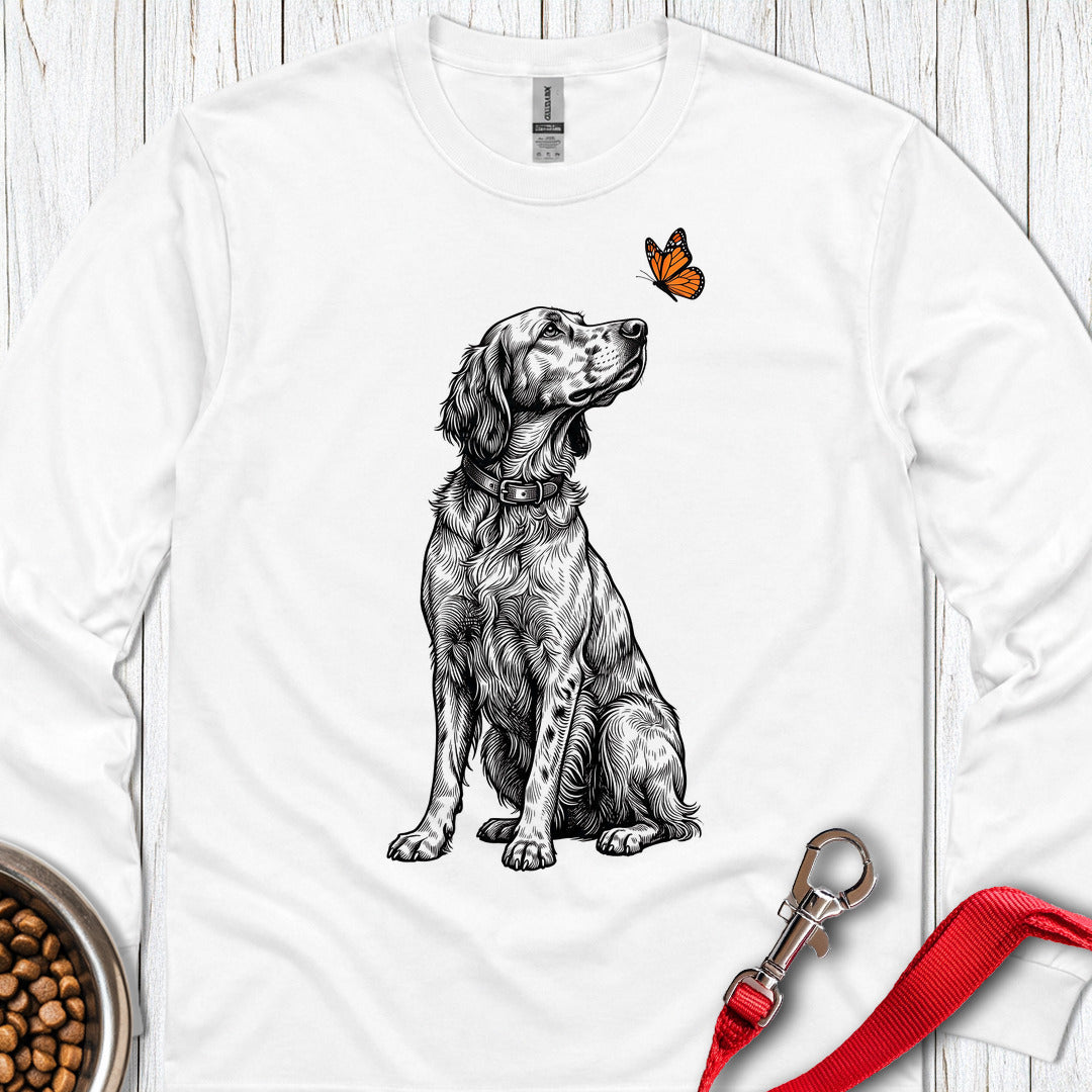 English Setter Butterfly Long Sleeve — White