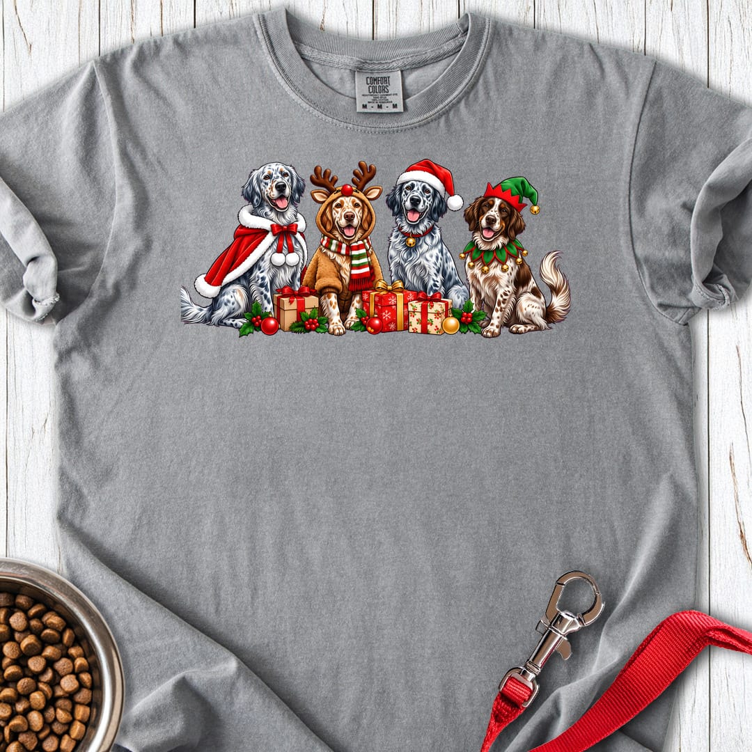 English Setter Christmas Group Premium Tee Grey
