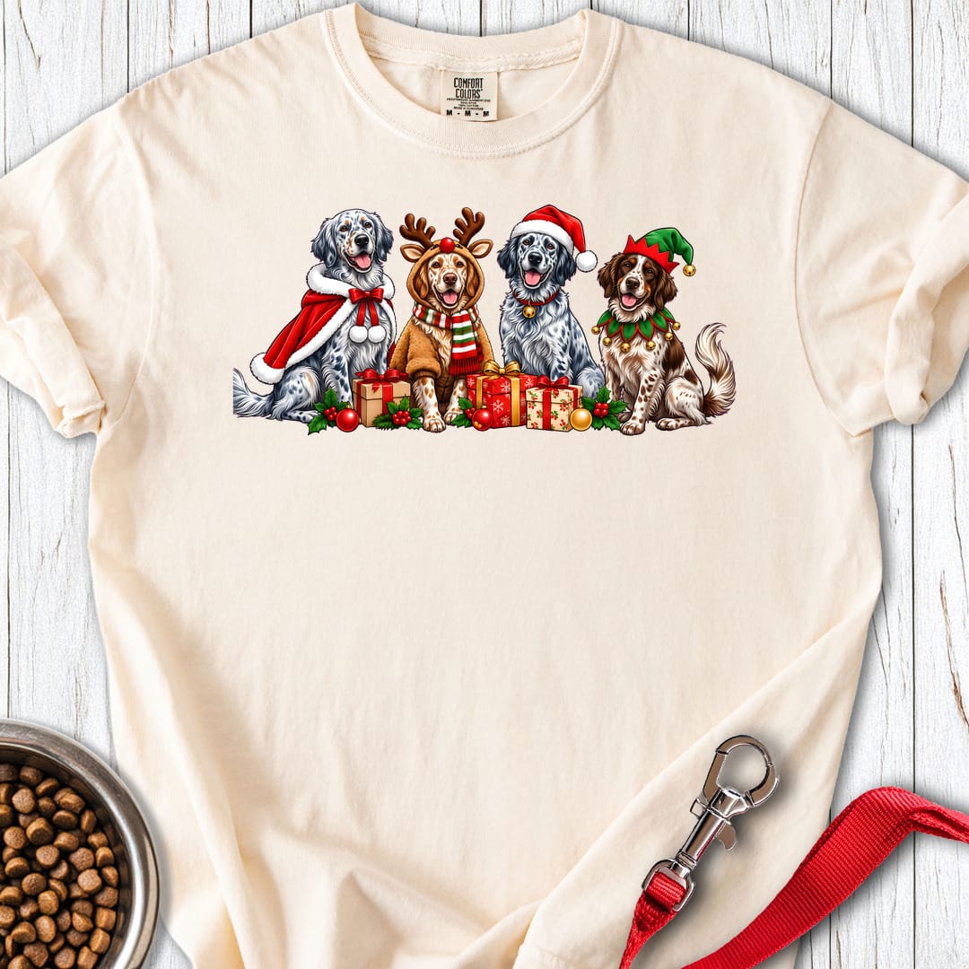 English Setter Christmas Group Premium Tee Ivory