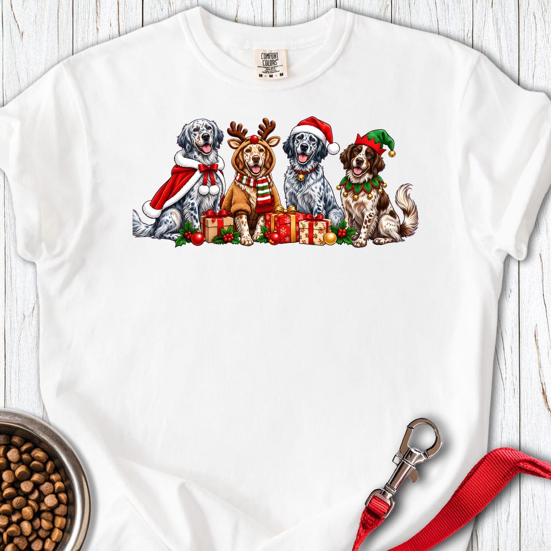English Setter Christmas Group Premium Tee White