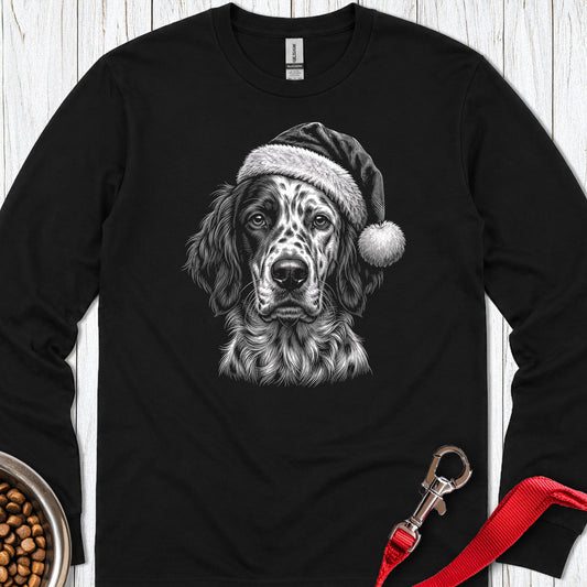 English Setter Christmas Santa Hat Long Sleeve — Black