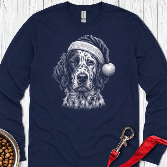 English Setter Christmas Santa Hat Long Sleeve — Navy