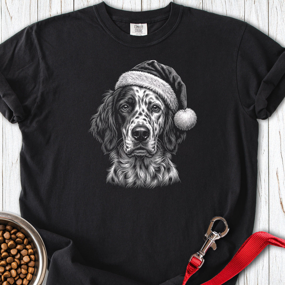 English Setter Christmas Santa Hat Premium Tee Black