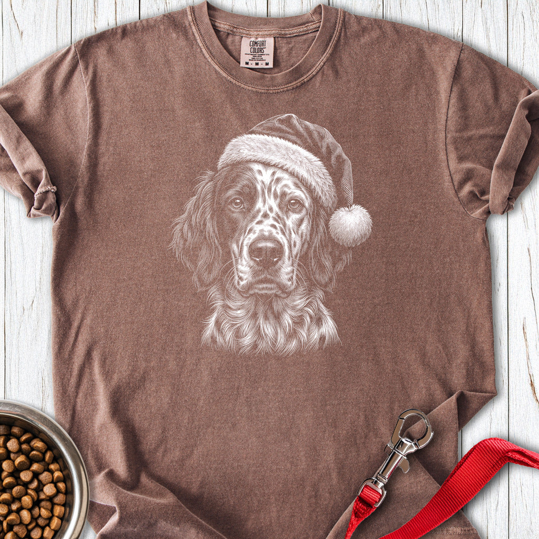 English Setter Christmas Santa Hat Premium Tee Espresso