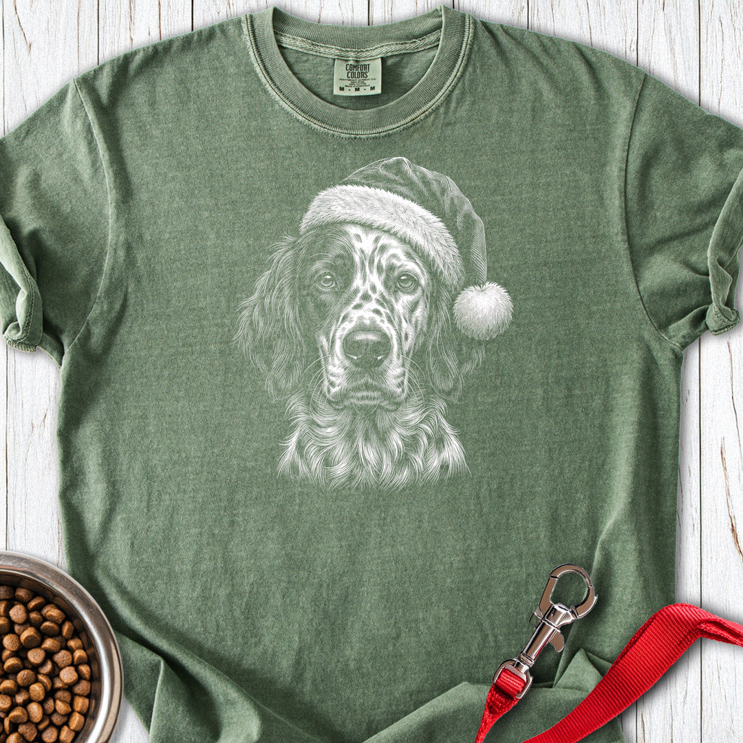 English Setter Christmas Santa Hat Premium Tee Moss