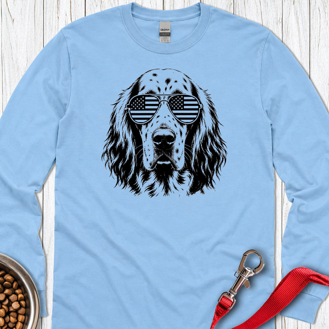 English Setter Flag Shades Long Sleeve — Carolina Blue