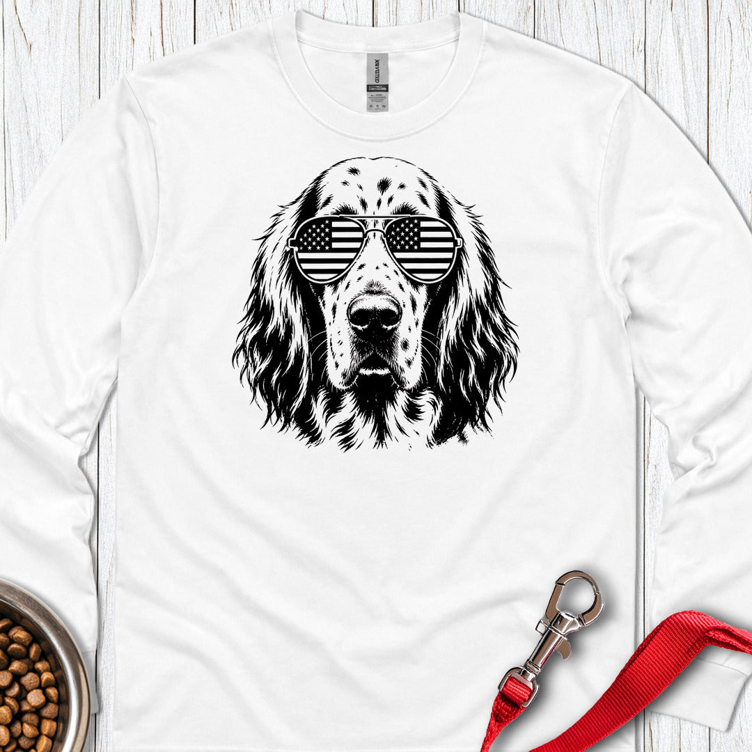 English Setter Flag Shades Long Sleeve — White
