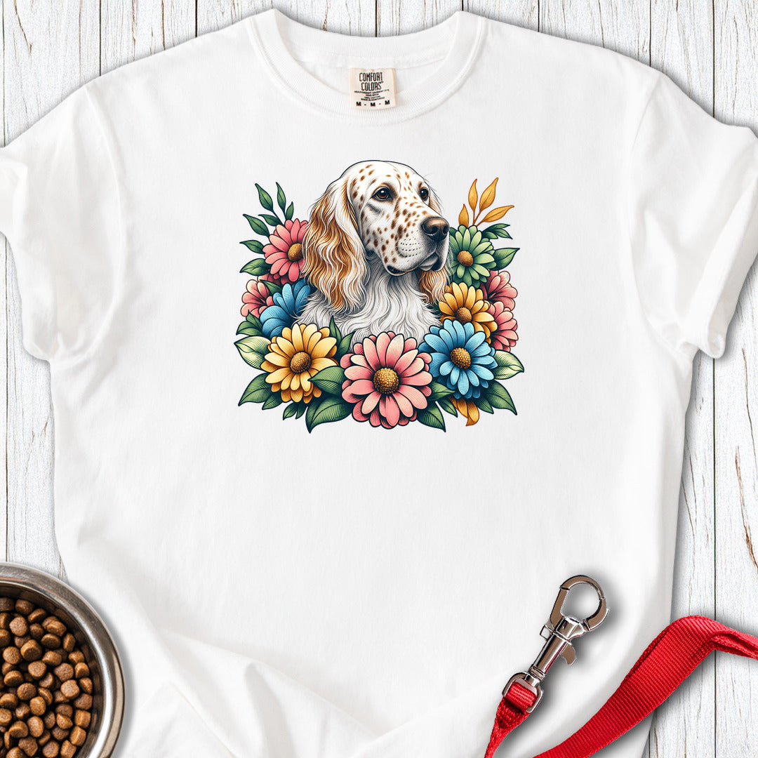 English Setter Flower Wreath Premium Tee — White
