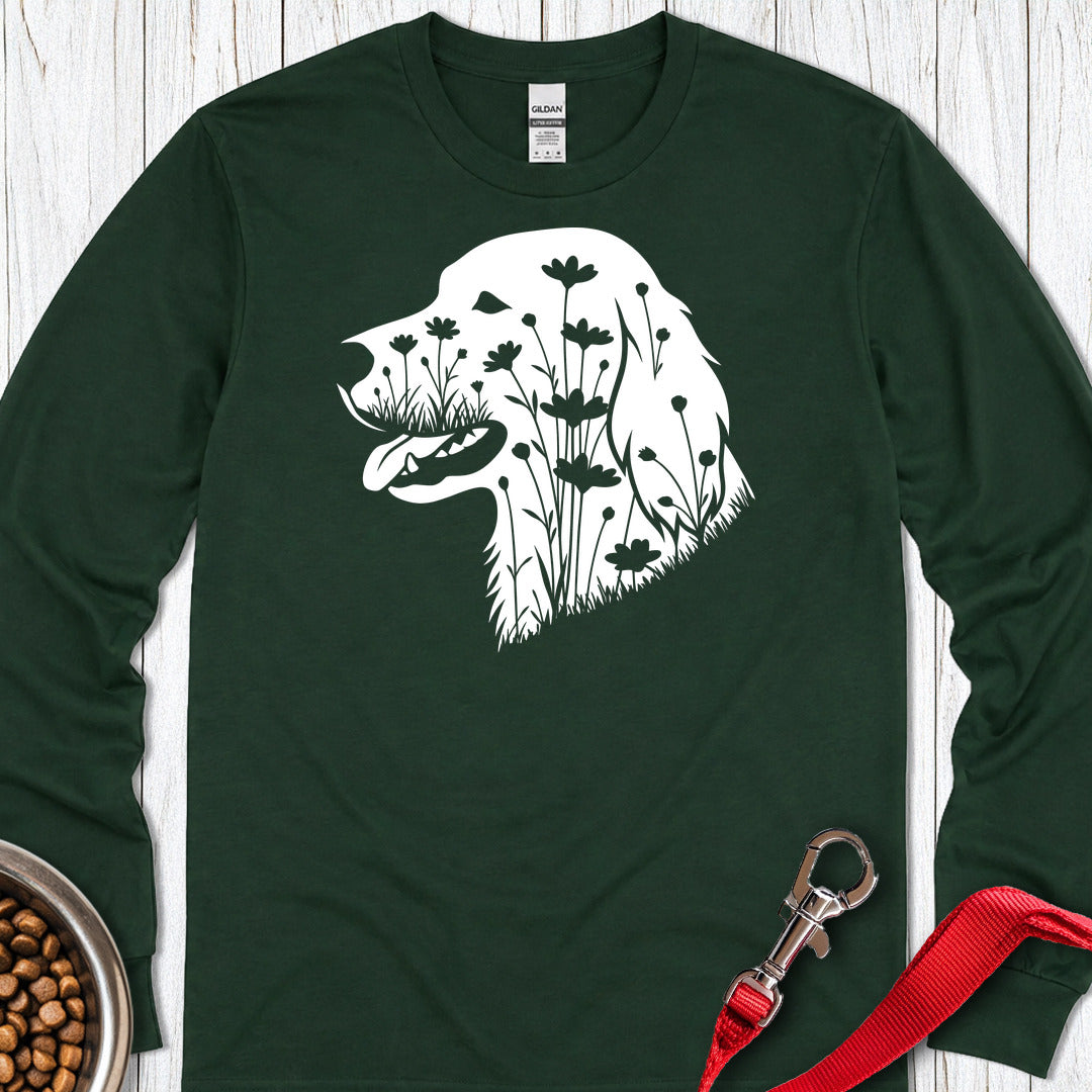 English Setter Flowers Long Sleeve — Forest Green